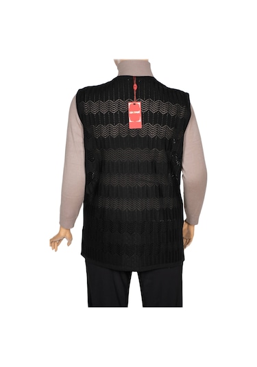 Hesna Kadın Gökçe Triko Ajurlu Boncuklu Cepli Siyah Yelek Siyah