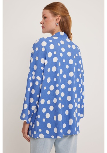 Bigdart Kadın Mavi Beyaz Puantiyeli Örme Kimono 5862 001