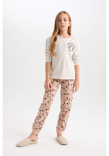 DeFacto Kız Çocuk Pijama Takım Baskılı Uzun Kollu Üst Desenli Beli Lastikli Uzun Alt D7744A824WNER68 Ekru DeFacto Kız Çocuk Pijama Takım Baskılı Uzun Kollu Üst Desenli Beli Lastikli Uzun Alt D7744A824WNER68 Ekru