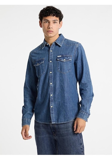 Guess Erkek Mavi Slim Uzun Kol Denim Gömlek Mavi