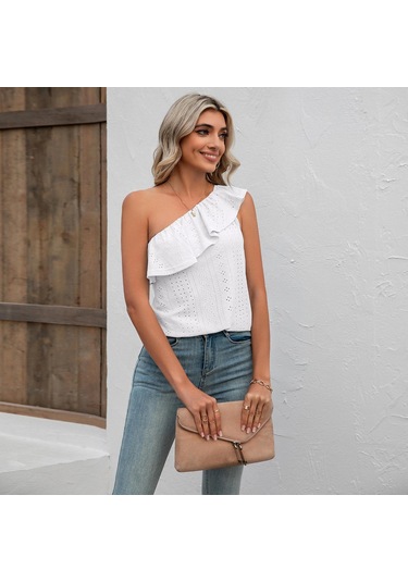 Mor Yaz Kadın Askı Fırfır Geniş Askılı Düz Renk Tank Tops Straplez Basit Peplum Slash Tops