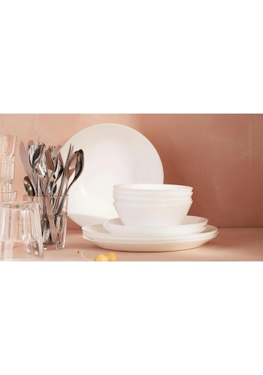 Ikea 24 Parça Oftast Yemek Takımı Meridyendukkan Beyaz Renk Modern Klasik Set Temperli Cam,
