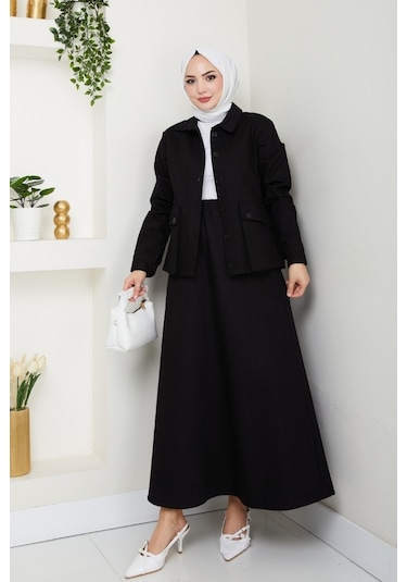 Körük Cepli Gömlek Etek İkili Takım 1551 - Siyah Siyah