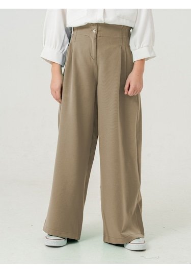 Kız Çocuk Çift Pileli Pantolon 2567 Bej