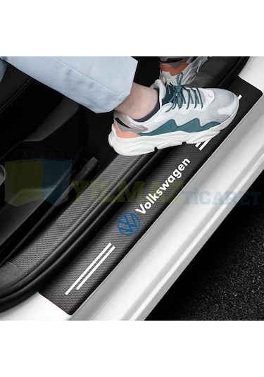 Volkswagen Mavi Karbon Kapı Eşiği Koruma Araba Oto Sticker 4Parça