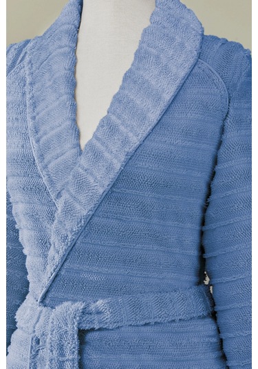 Sadem Organik Linden Şal Yaka Bornoz Mavi