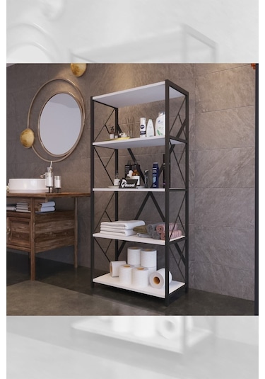 Morpanya Mony Metal Banyo Rafı Ünite 5 Raflı Banyo Düzenleyici Raf Deterjan Havlu Rafı 150 Cm Beyaz