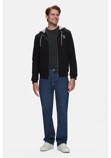 Ucla Hılgard Siyah Kapüşonlu Ve Fermuarlı Baskılı Standard Fit Erkek Sweatshirt Siyah