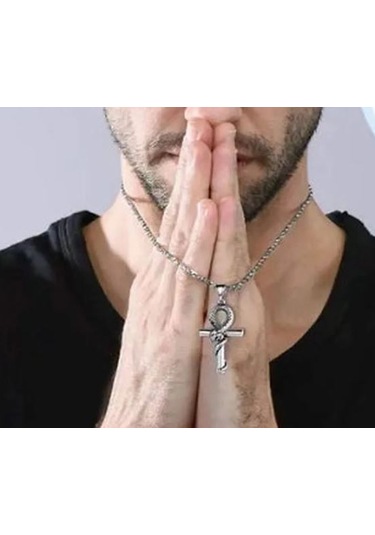 Vikings Paslanmaz Kararmaz Çelik Antik Mısır Ankh Kolye Gümüş