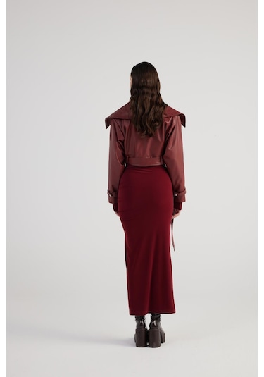 Holly Lolly Crop Model Astarlı Kemerli Neeko Deri Ceket Bordo