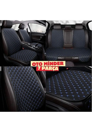 Araba Koltuk Deri Minderi 7'li Parça Ön Ve Arka Oturak Sırt Dayama Minder Siyah Mavi