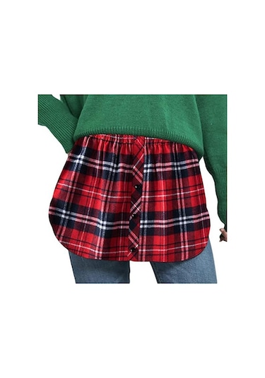 Fastbuy Beyaz Ekose Katmanlı Mini Etek Gömlek, Genişletici Rahat Moda, Kadınlar İçin Ayarlanabilir Beyaz