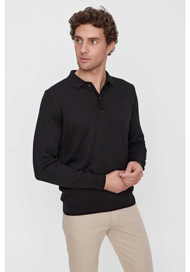 Basic Dinamik Fit Rahat Kesim Polo Yaka Triko Kazak 99kc017001001 Siyah