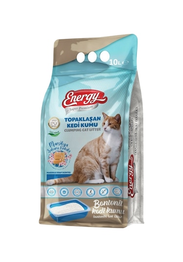 Energy Marsilya Sabunu Kokulu İnce Taneli Topaklaşan Bentonit Kedi Kumu 2 x 10 L