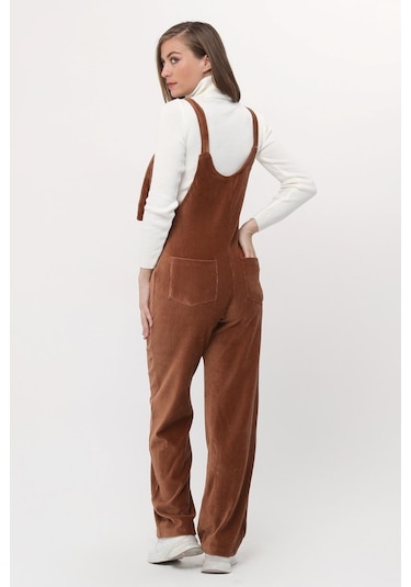 Luvmabelly Myra6114 - Camel Kadife Hamile Salopet-kahverengi