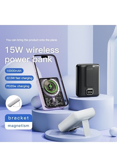 Dancemonkey W Taşınabilir Süper Stand Şarj Q16 Mıknatıslı Kablosuz Hızlı Şarj Cihazı Beyaz 10000mah 22.5w Beyaz
