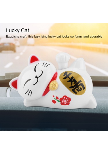 Fosenze Güneş Enerjili Uyku Kedi Figürü - Abs Malzeme, Enerji Tasarruflu, Kolları Sallayarak Servet Ve Şans Getirir - Araba, Ev, Ofis İçin Dekoratif Öğe