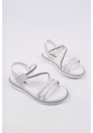 Muggo Mqueen Cırtlı Ve Simli Günlük Kız Çocuk Sandalet Beyaz