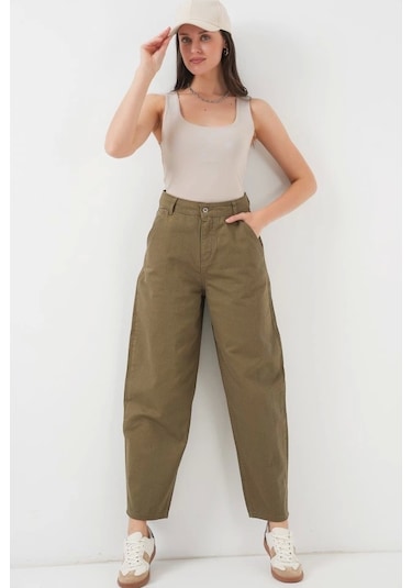 Defymoda 6703 Yüksek Bel Kot Pantolon - Haki Haki