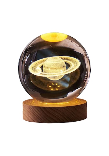 Reedark Güneş Sistemi Kristal Top Işıklı Süs 8cm - 7 Renkli Değişimli Isı Işığı Ahşap Tabanlı Odalar İçin Dekoratif Hediye Çok Renkli