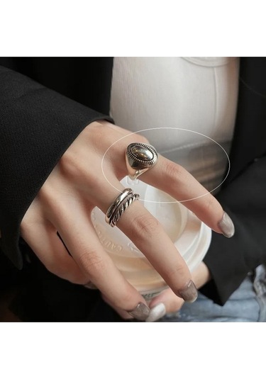 925 Ayar Gümüş Oval Bohem Tarz Ayarlanabilir Yüzük