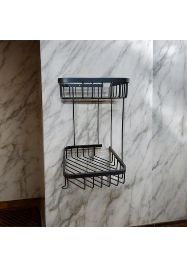 İsaoğlu Yapı Siyah Şampuanlık Pirinç Malzeme Banyo Köşelik Paslanmaz Mat Siyah Siyah