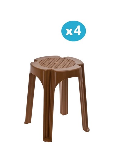 Omnipazar Sy-4640 Plastik Tabure Büyük Boy 4'lü Set Kahverengi