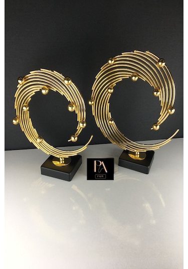 Gold 2'li Ofis Metal Aksesuar Biblo Ev Salon Dekorasyon Obje