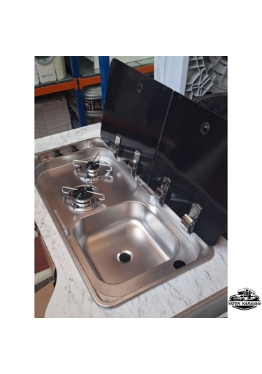İkili Çift Cam Kapaklı Kombinasyon Ocak Evyeli 78x36 Yatek Karava