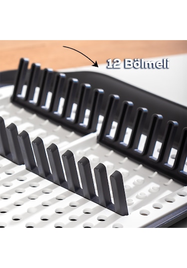 Porsima 1213 Bulaşık Sepeti Bulaşıklık Tezgah Üstü Kurutmalık Mat Siyah