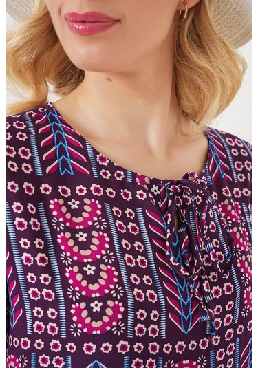 Kadın Desenli Kısa Kol Bluz 969 - Bordo bordo