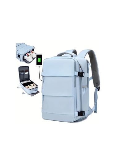 Cordial Mavi Kadınlar İçin Moda Sırt Çantası 15.6 İnç Dizüstü Bilgisayar Ve Ayakkabı Bölmeli Seyahat Çantası MAvi