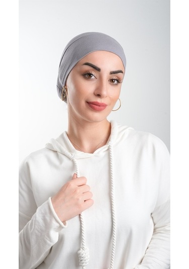 Gri Pratik Hazır Geçmeli Tesettür Bone Viskon Kumaş Sade 3003_15 Gri