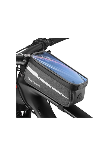 West Biking 7'' Bisiklet Cep Telefonu Gidon Çantası Siyah Gri Gri - Siyah