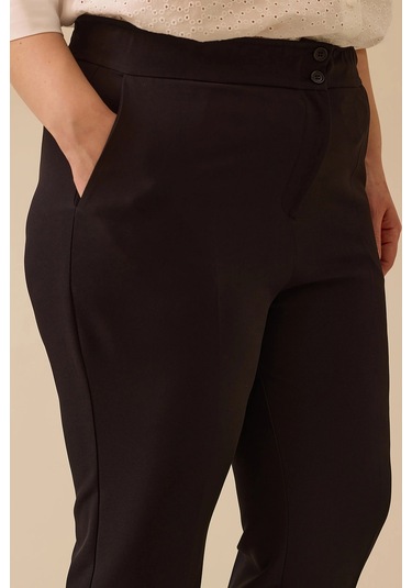 Galaxi Kadın Büyük Beden Beli Büzgülü Duble Paça Pantolon 4027 Siyah Siyah