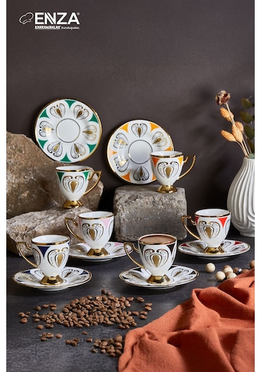 Kahramanlar Hera 6 Kişilik Porselen Fincan Takımı renkli