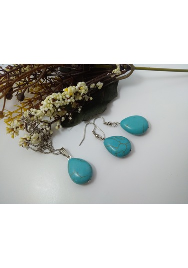 Turkuaz Firuze Taşı Kolye/Küpe Set – Doğaltaş Kolye ve Küpe Tak N11.8658
