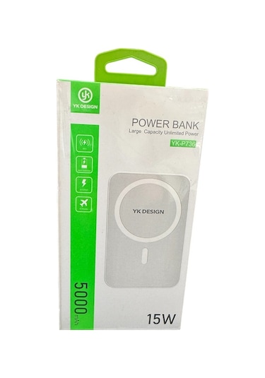Yk Design P736 Wireless Magnetic Magsafe Powerbank Kablosuz 15w 5000 Mah BEYAZ