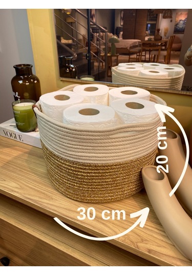 Jüt Tuvalet Kağıdı Düzenleyici, 30 X 20 Jüt Sepet, Çok Amaçlı Organizer Hasırkrem