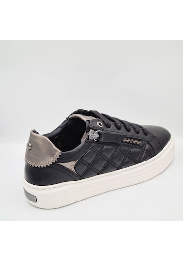 Mammamia D25ka-7305 Siyah Beyaz Hakiki Deri Kadın Deri Sneaker Siyah