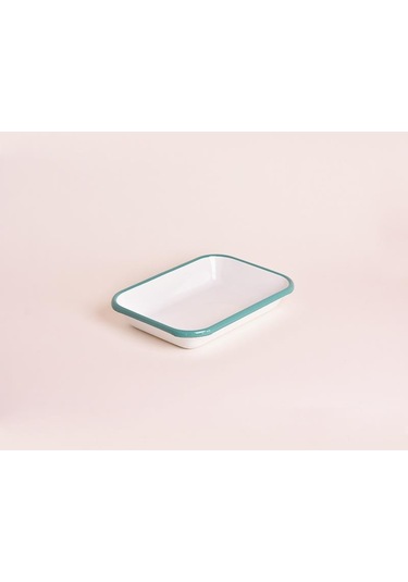 Emaye 22x16cm Meze Tabağı Beyaz - Kordon Turkuaz Mavi