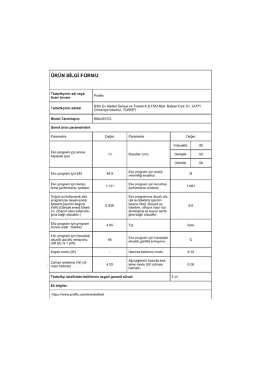 Profilo BM4261EG 4 Programlı 13 Kişilik Bulaşık Makinesi