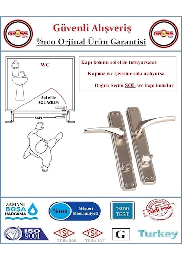 Bravo Wc Banyo Kapı Kolu - Nikel Kaplı - 1 Takım Ön Ve Arka - Sol