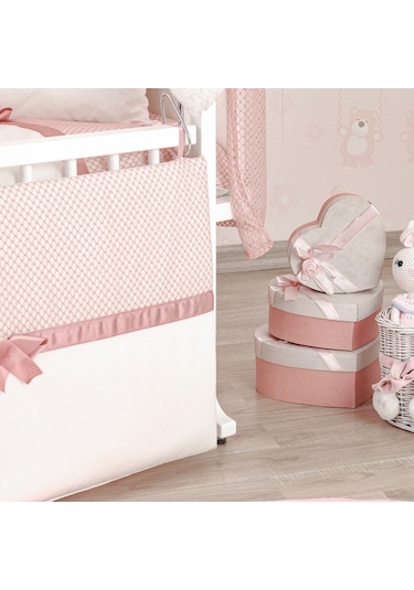 Meltem Kids Mood Sallanır Ahşap Anne Yanı Beşik - 50x90 CM ( Beyaz- Pembe ) Pembe