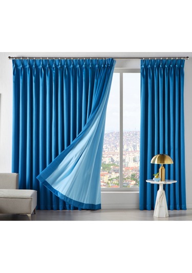 Dauble Blackut Karartma Perde Tek Kanat 1x2 Amerikan Pileli Fon Perde MAvi