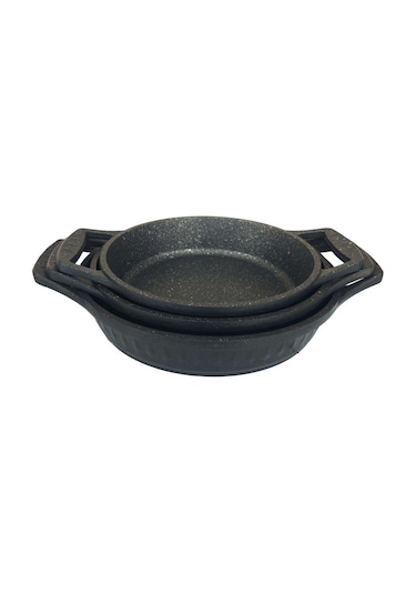 Maas Pırlanta 3 Parça Döküm Granit Sahan Seti 18-20-22 Cm Siyah