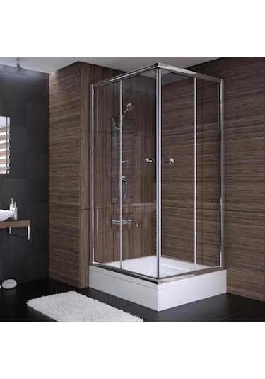 80x80x180 Kare Parlak Profil Şeffaf Cam Duş Kabini Krom