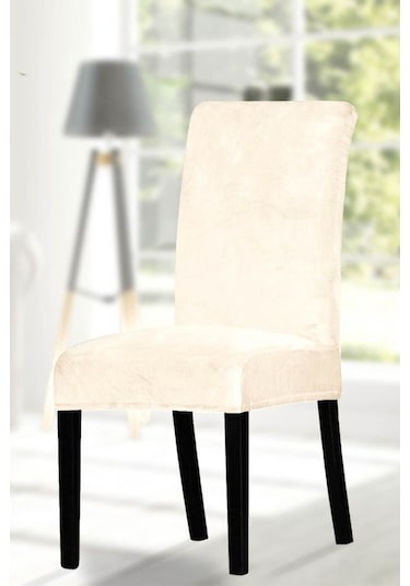 Upmall Kadife Sandalye Örtüsü, Kılıfı Lastikli Krem 6 Ade