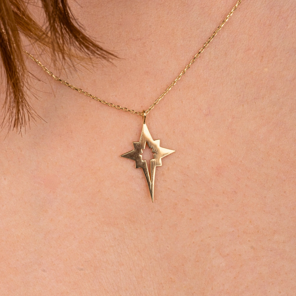 Gümüş Kolye - Kutup Yıldızı 925 Ayar Gümüş Kolye Sarı