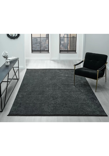 Aura Pixel Antrasit Grey- Pamuk Tabanlı Yıkanılabilir Şönil Kilim